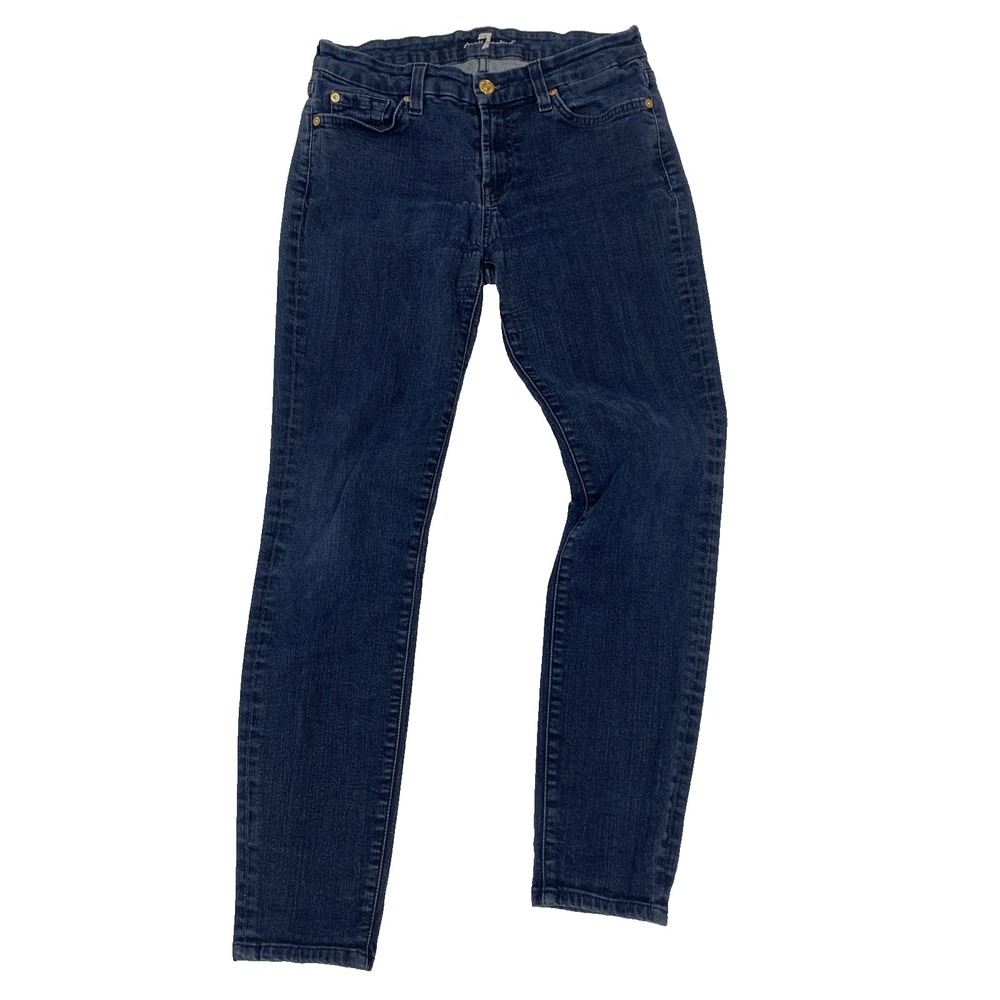 7 For All Mankind Womens Skinny Stretch Jeans Blue Dark Wash Size 28 Low Rise